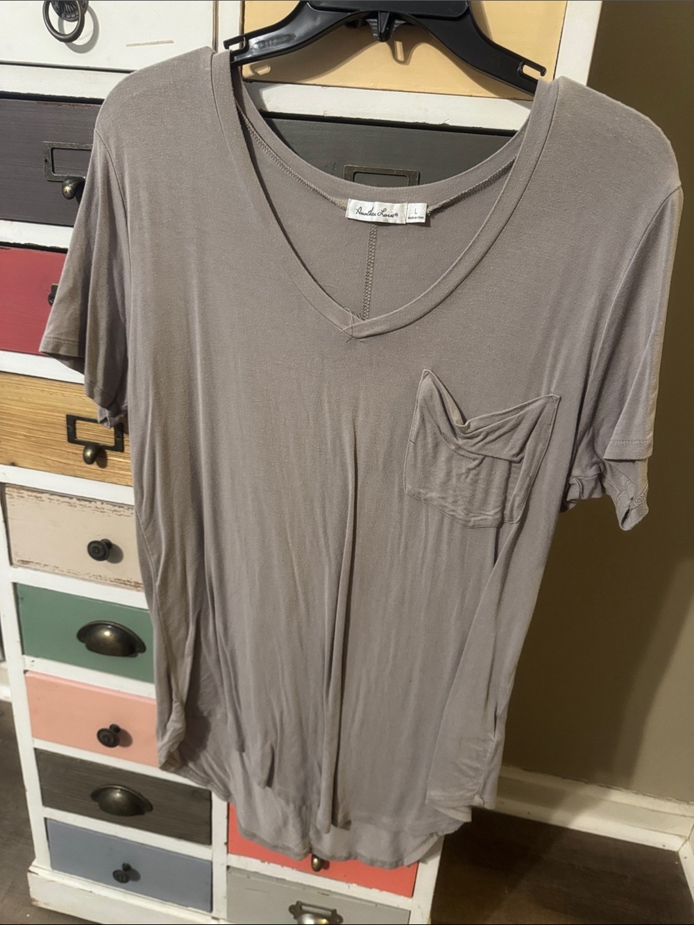 Another Love Taupe V-Neck Pocket Tee